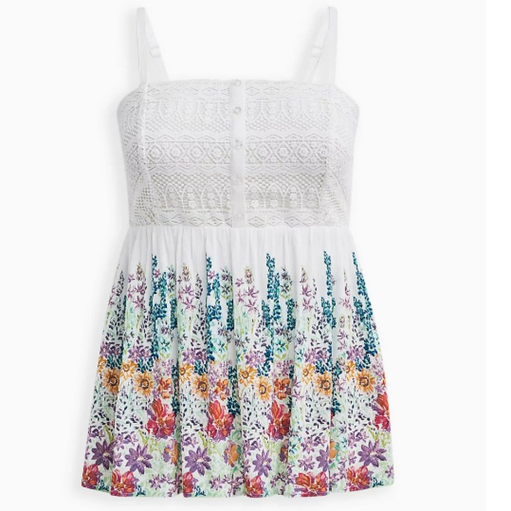 Torrid White Floral Crochet Tank size 4 NWT